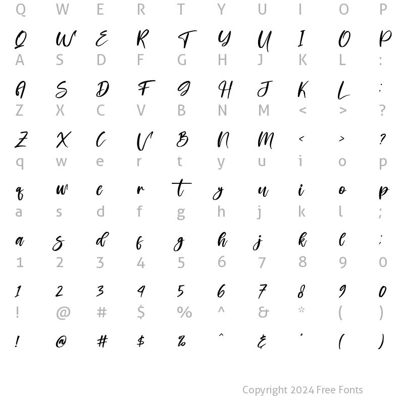 Character Map of britany Italic