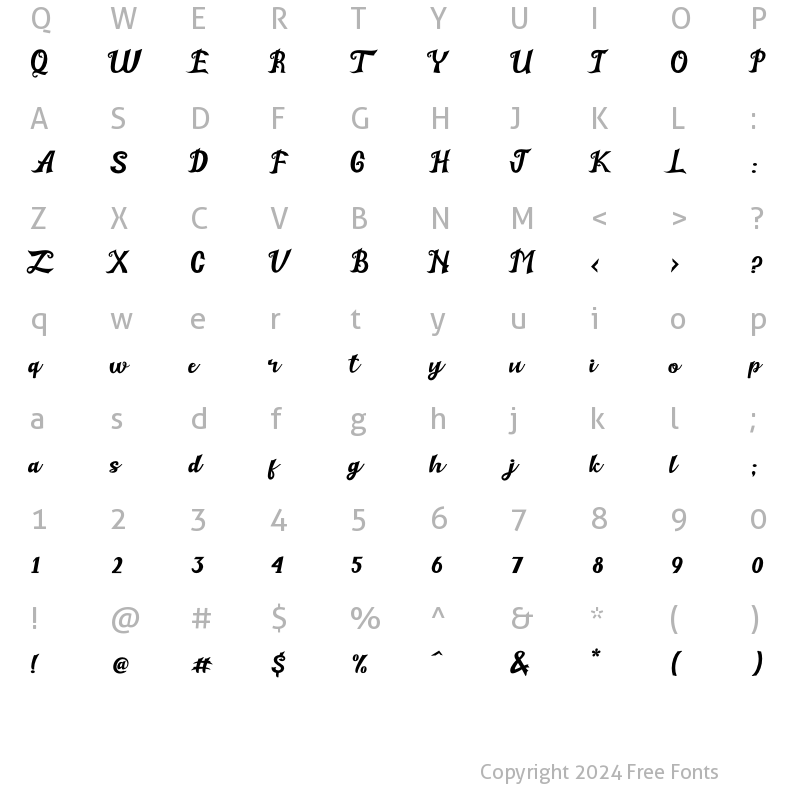 Character Map of British Columbia Script Solid Regular