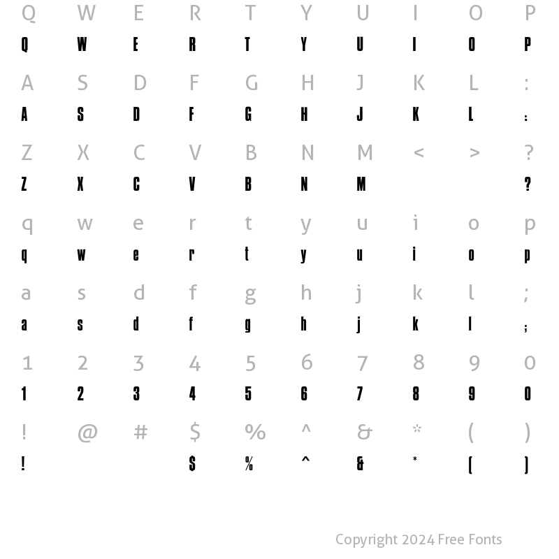 Character Map of British Inserat MN Condensed