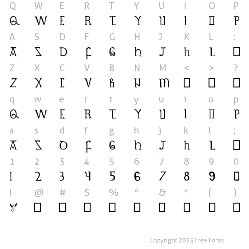 Character Map of British Outline Majuscules Regular