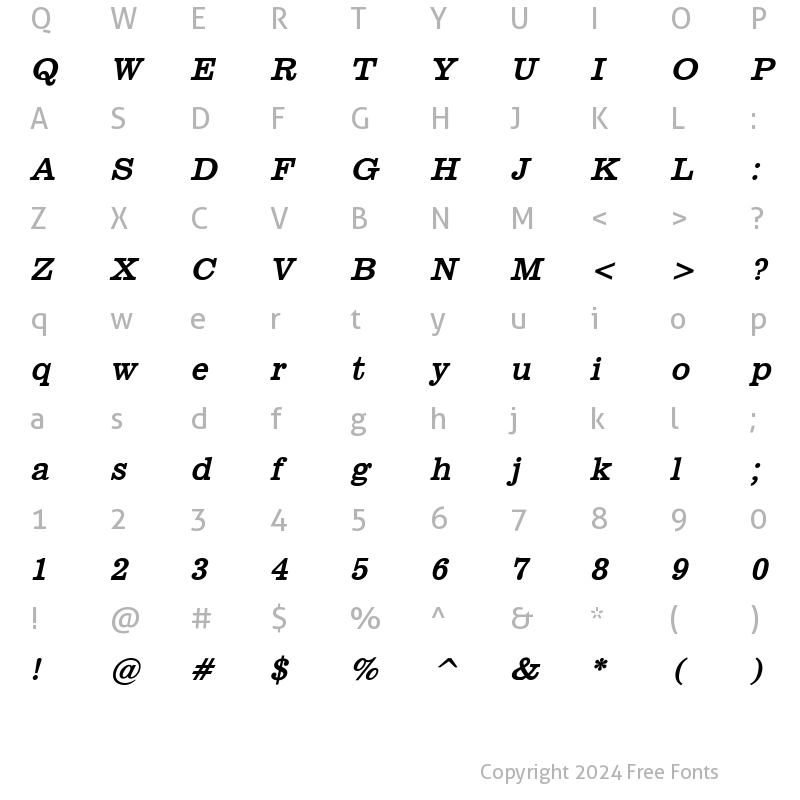 Character Map of Broadcast Bold Italic