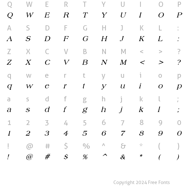 Character Map of Broadsheet LDO Bold Italic