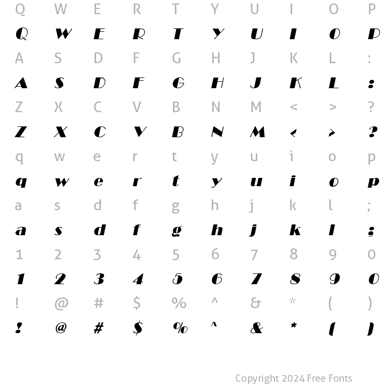 Character Map of Broadway Italic