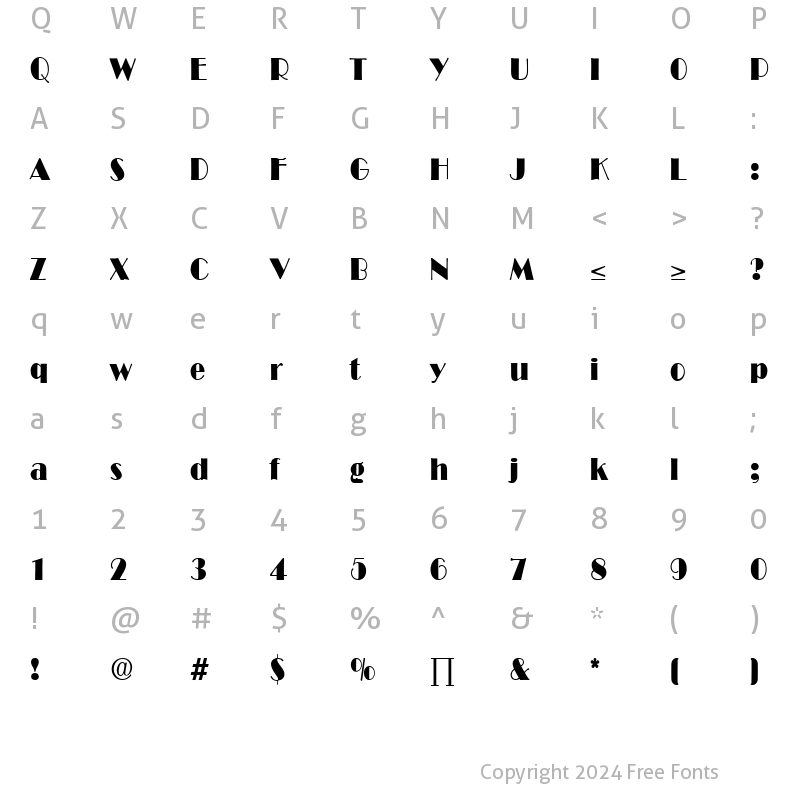 Character Map of BroadwayCondensed DB Medium