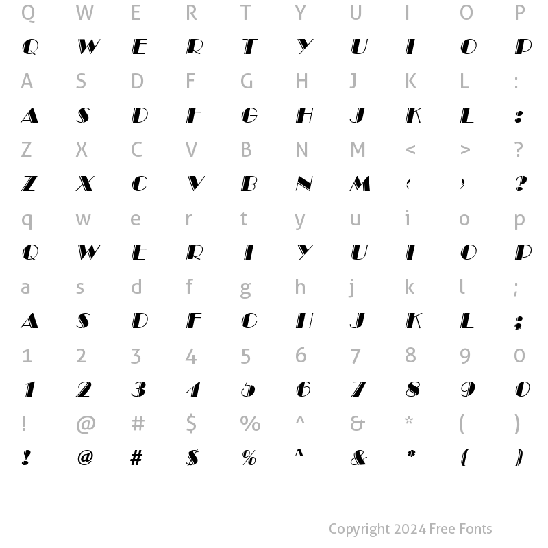 Character Map of BroadwayEngraved Italic