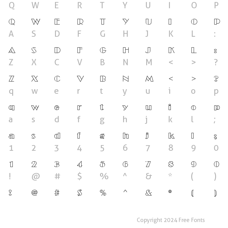 Character Map of BroadwayOutD Regular