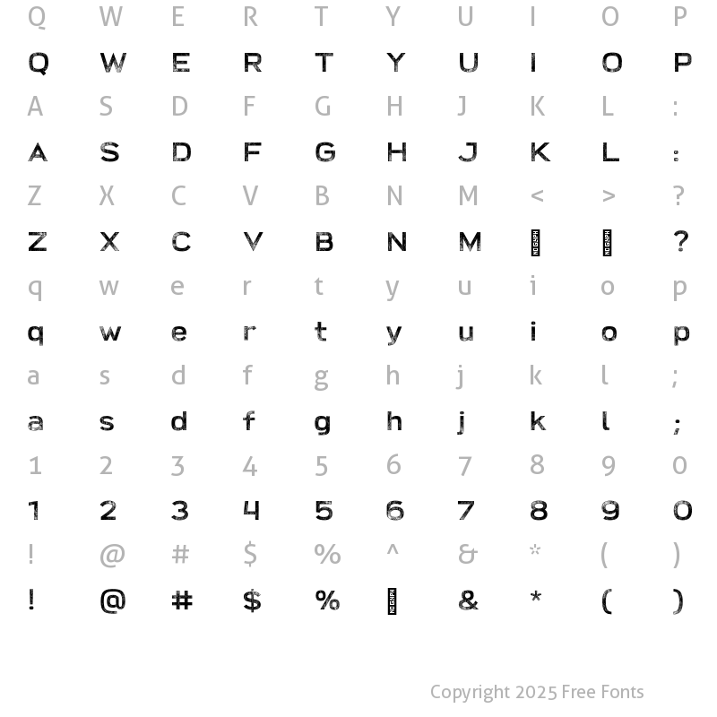 Character Map of Broadwell Extra-Distressed