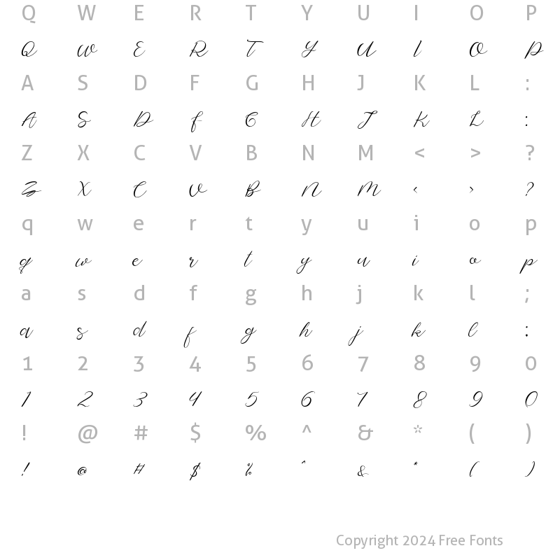 Character Map of Brohillo Script Regular