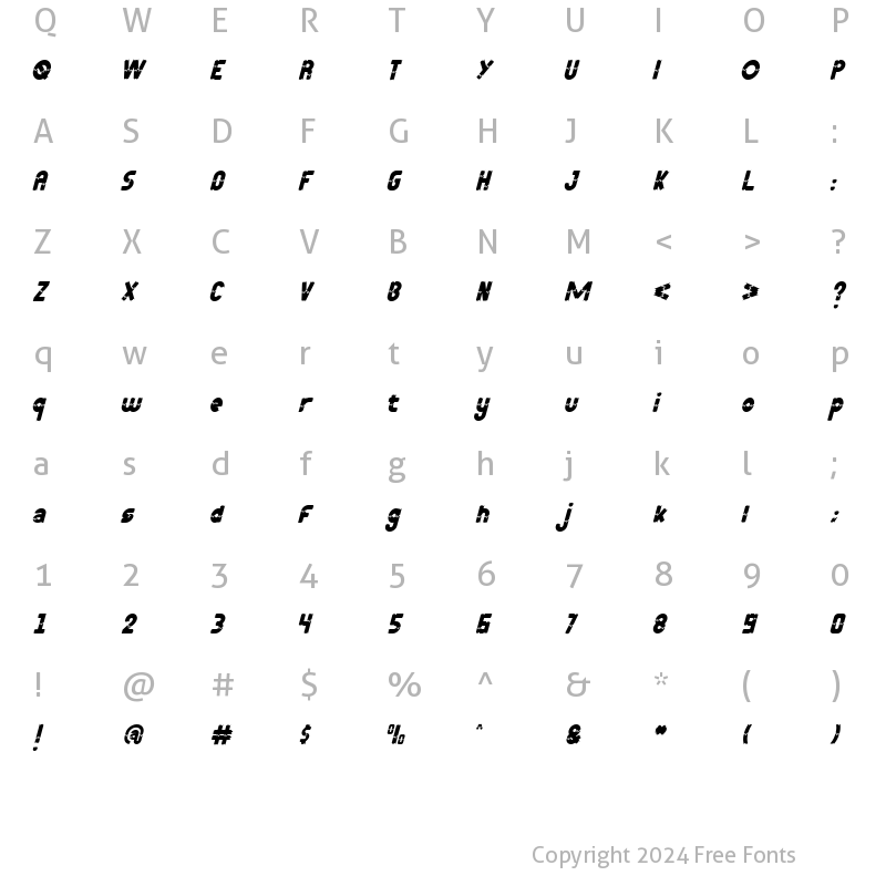 Character Map of Broken Trunk Italic