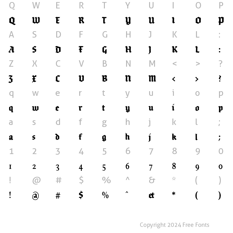 Character Map of Brokenscript-BoldCondRough Regular