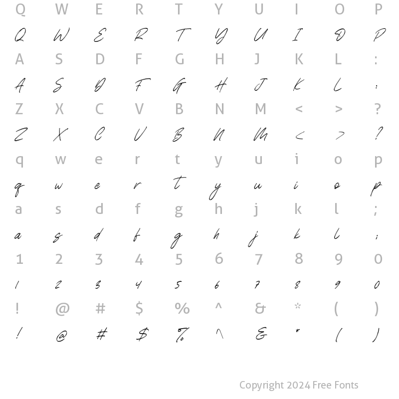 Character Map of Brokllyng Italic