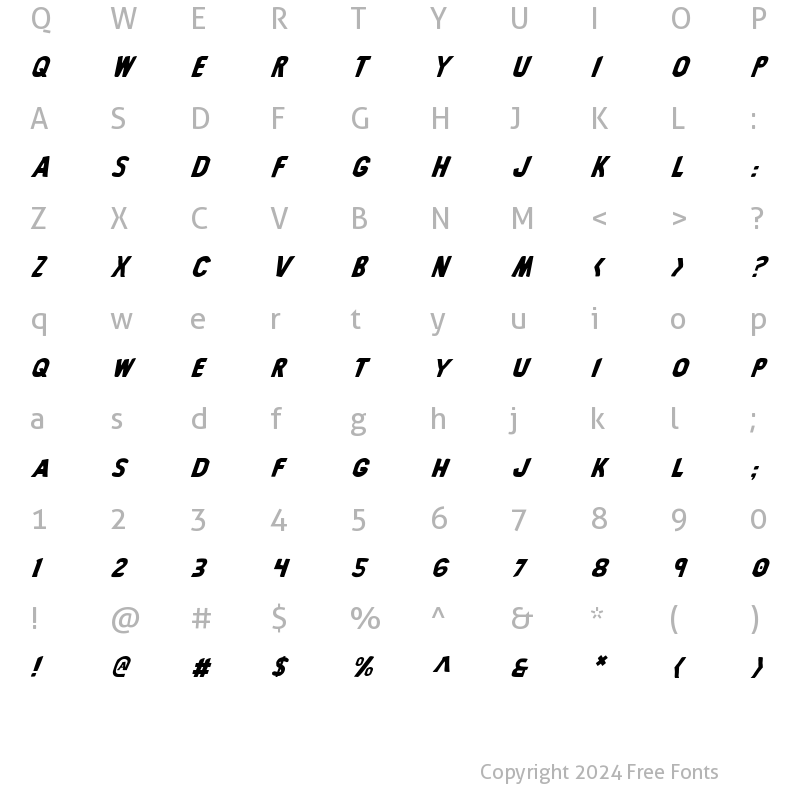 Character Map of Bronic Italic Italic