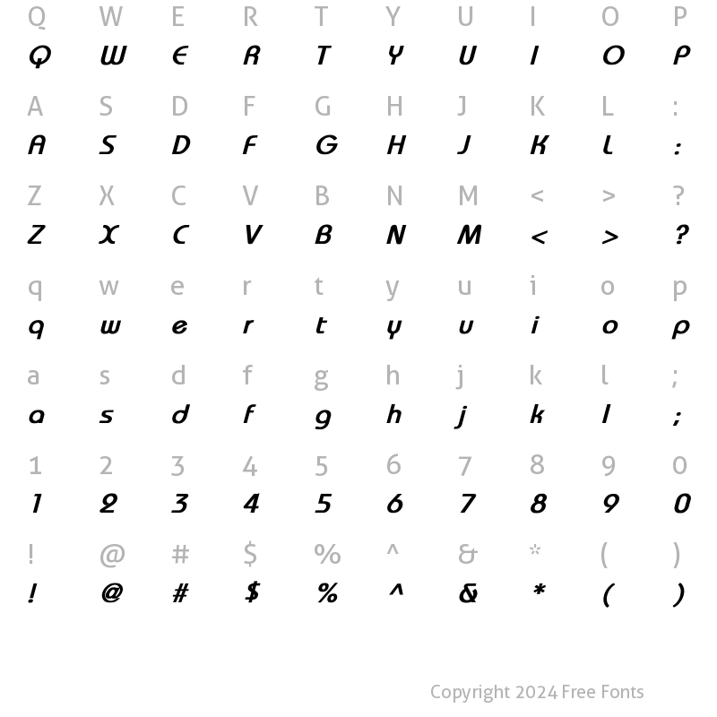 Character Map of Brookhouse Bold Italic