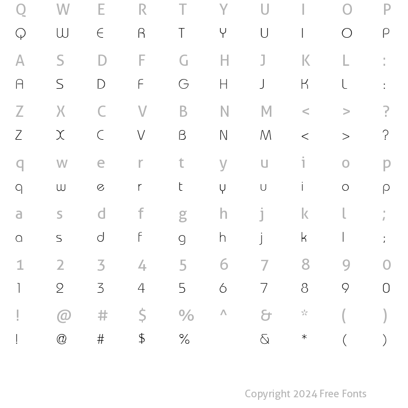 Character Map of Brookhouse Light Regular