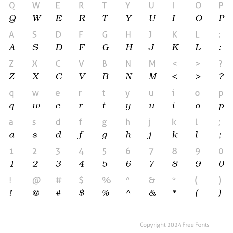 Character Map of Brooklyn Italic