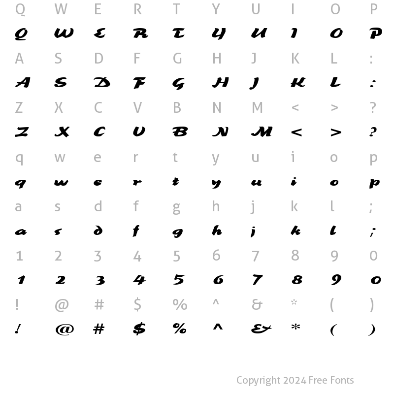 Character Map of BrookscriptWide Regular