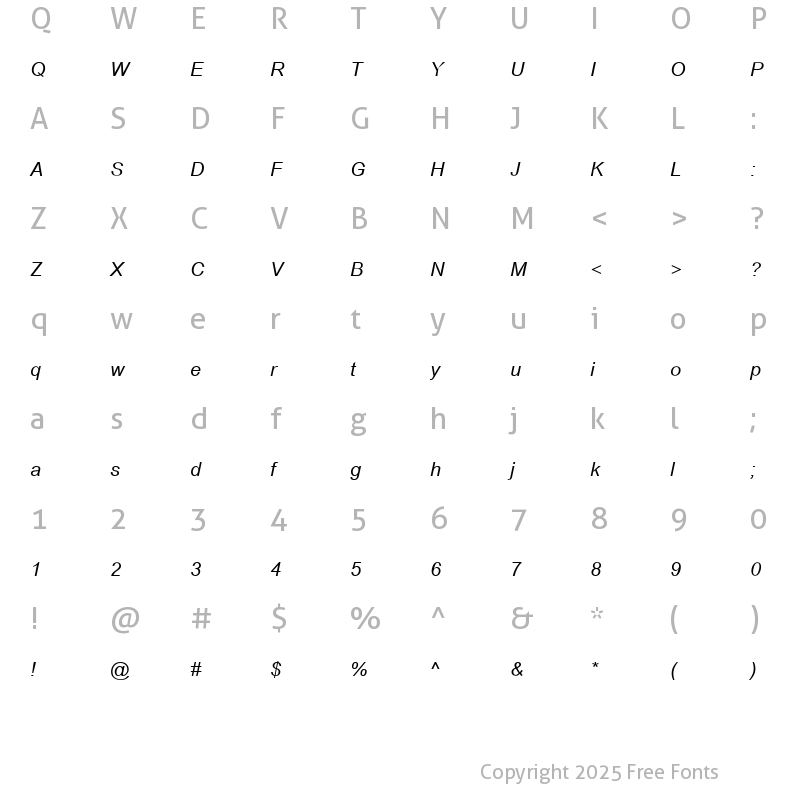 Character Map of BrowalliaUPC Italic