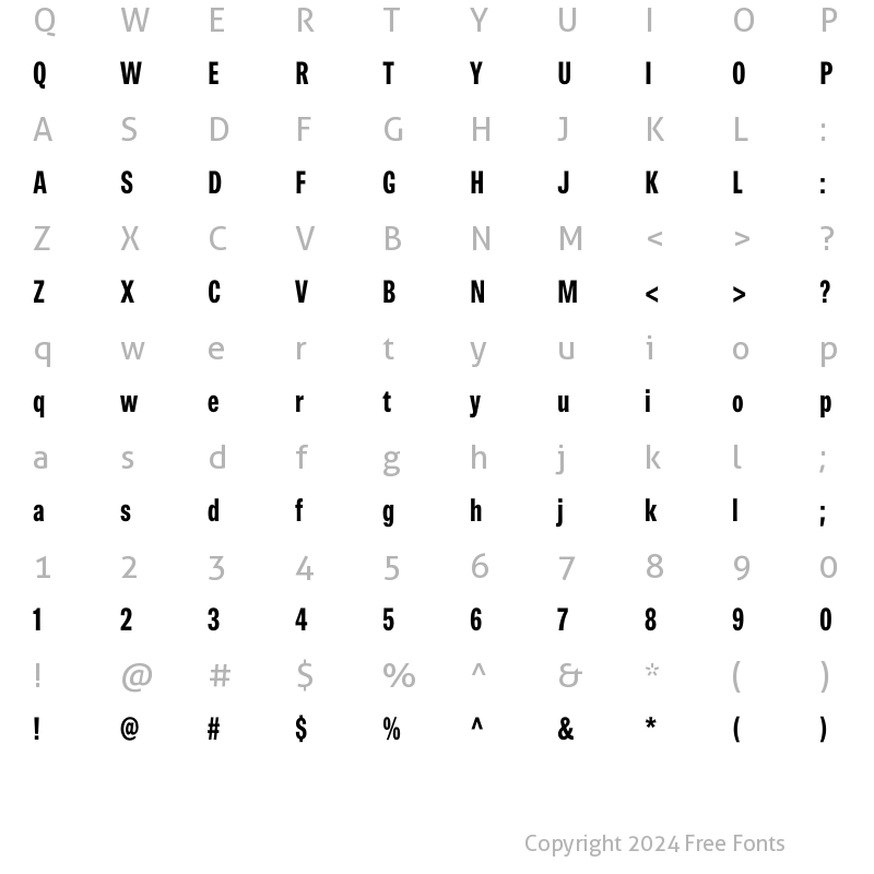 Character Map of Brown Pro Extra Bold Condensed