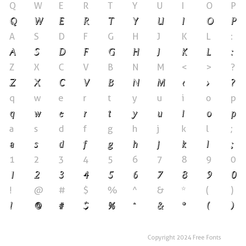 Character Map of BruceBeckerShadow-Xlight Italic