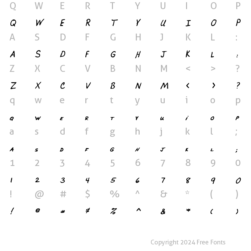 Character Map of BrucesHand Bold Italic