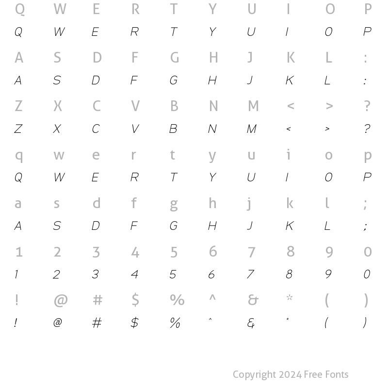 Character Map of BRUG Thin-Italic