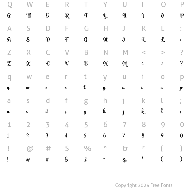 Character Map of Brunela Regular