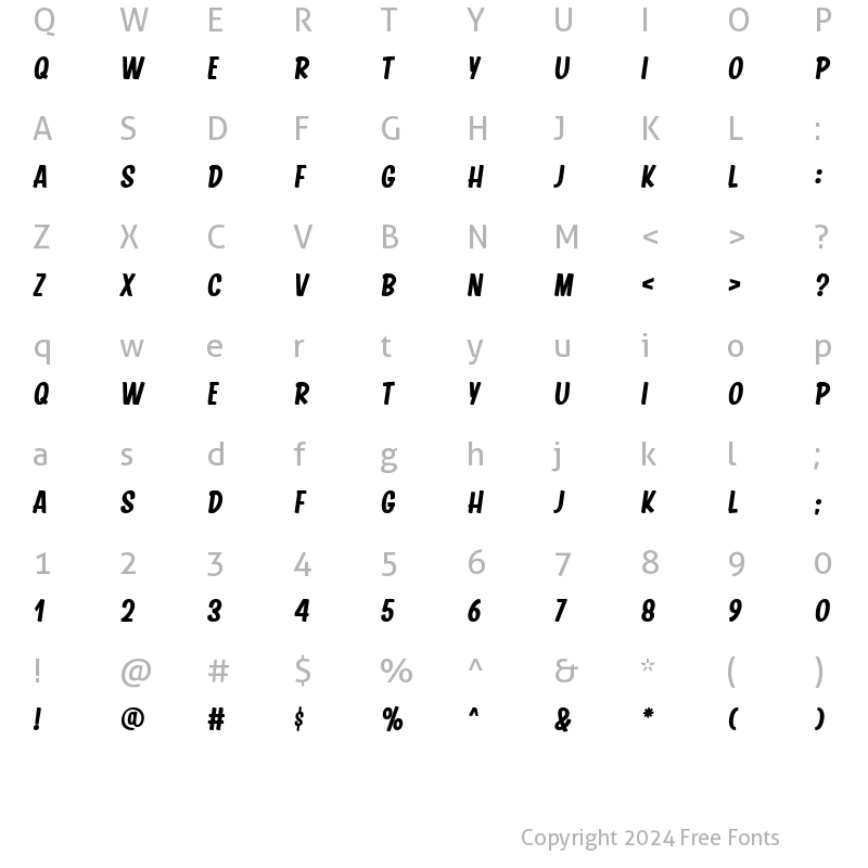 Character Map of Brusch Casual Medium Oblique