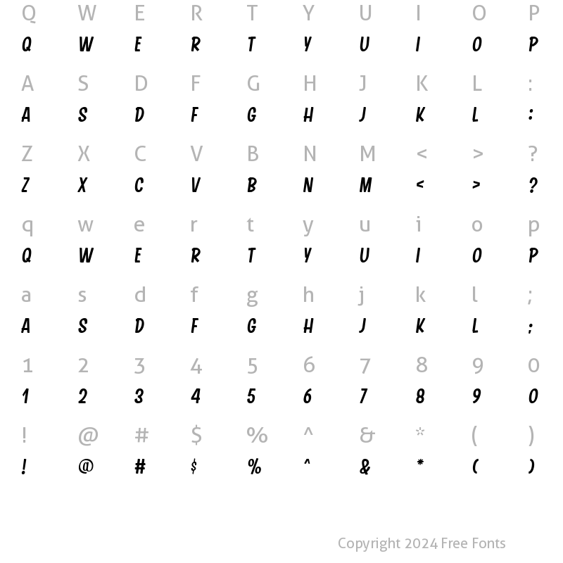 Character Map of Brusch Casual Oblique