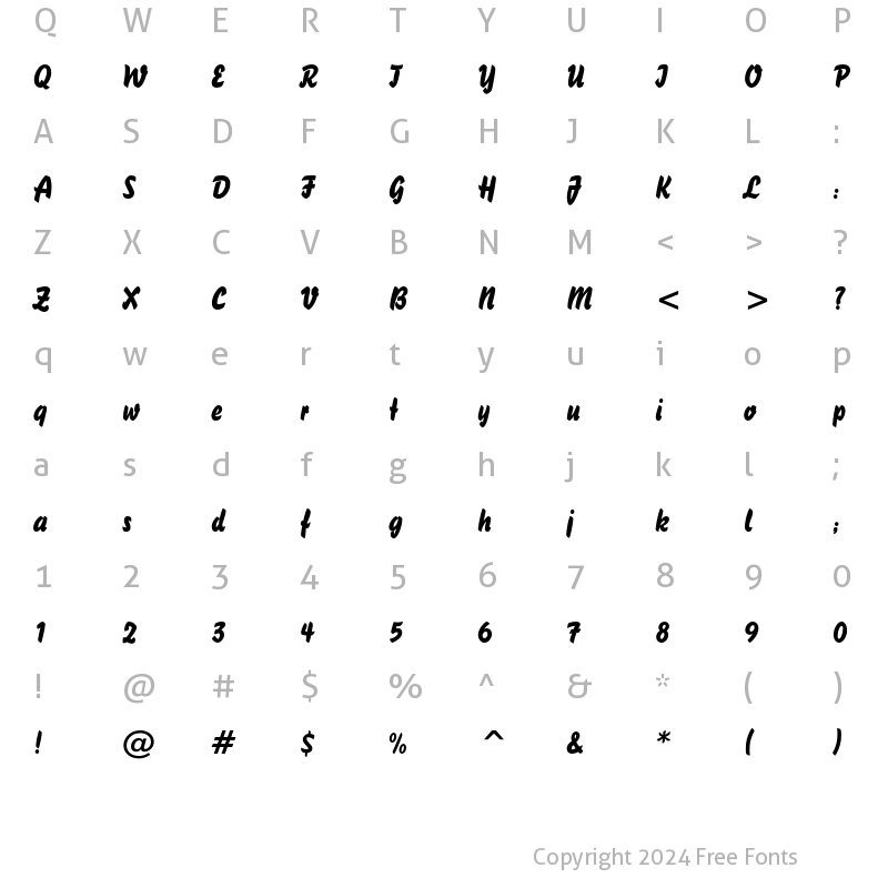 Character Map of Brush 738 Regular