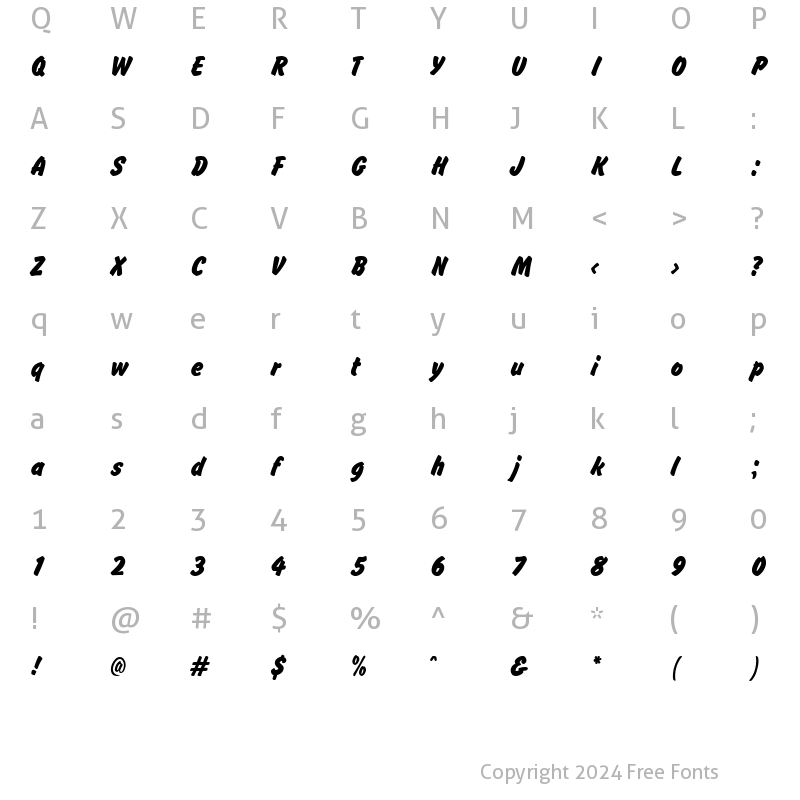 Character Map of Brush Hand Regular