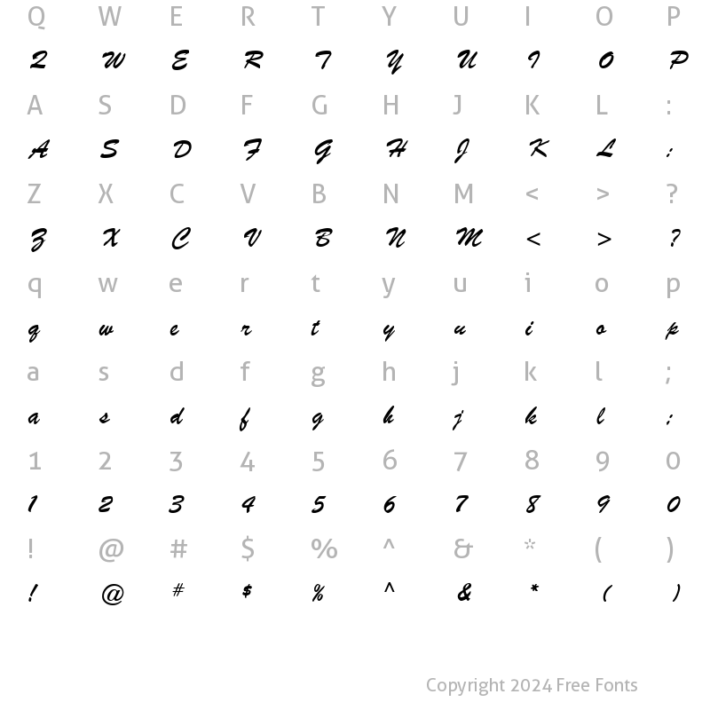 Character Map of Brush Script Bold