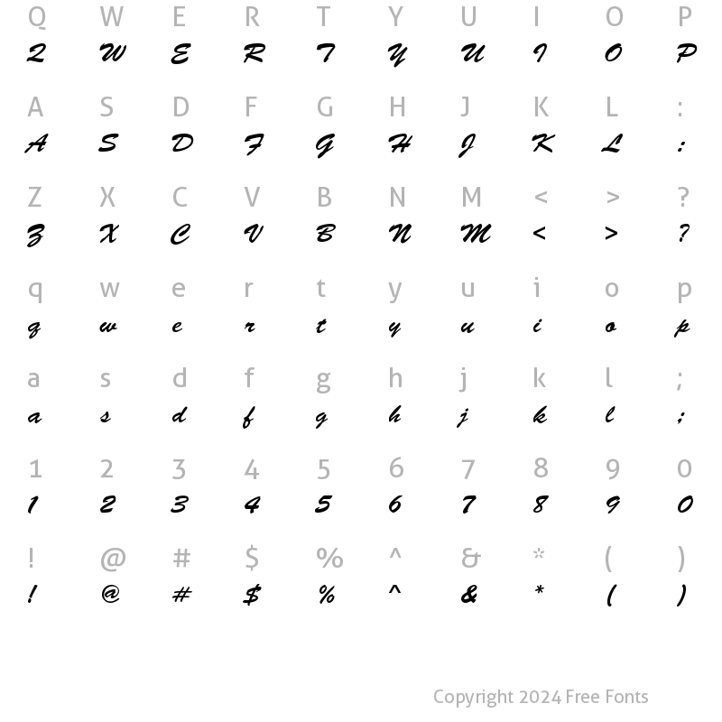 Character Map of Brush Script D Regular