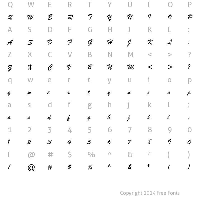 Character Map of Brush Script e Italic