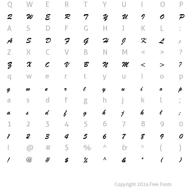 Character Map of Brush Script LH Regular