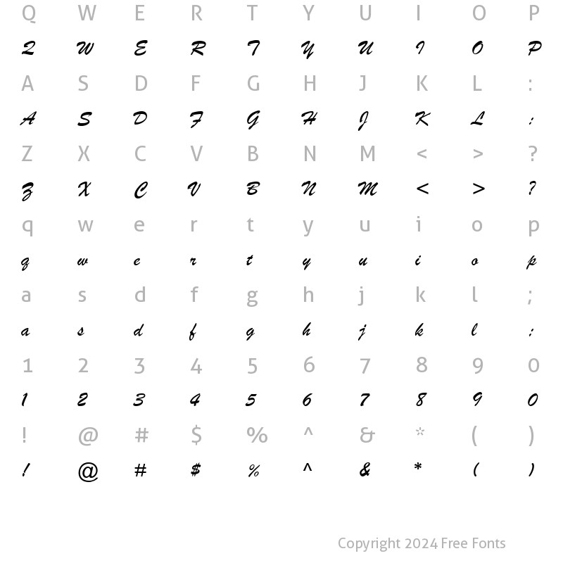 Character Map of Brush Script MT Regular