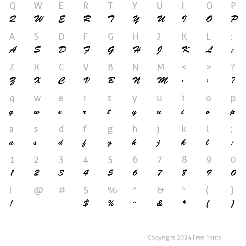 Character Map of Brush Script Normal-Italic