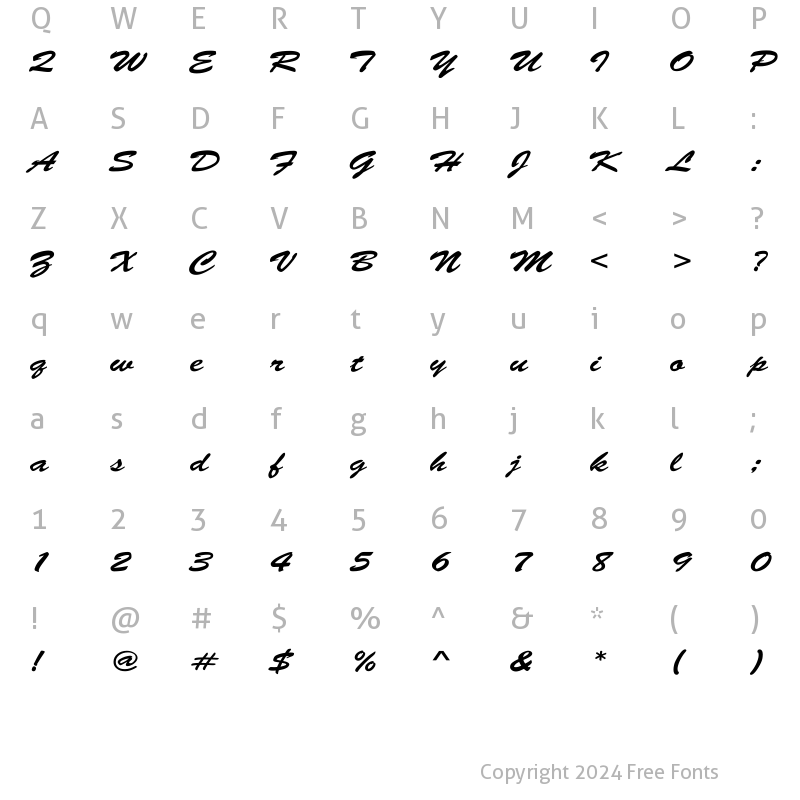 Character Map of Brush-Script Wide Regular