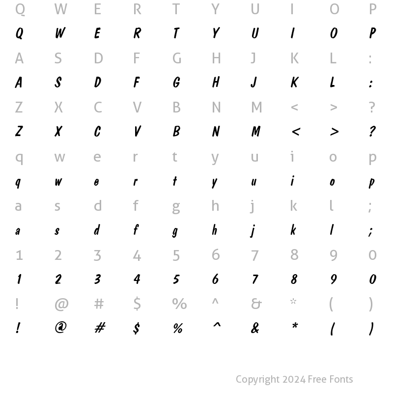 Character Map of BrushDom Italic