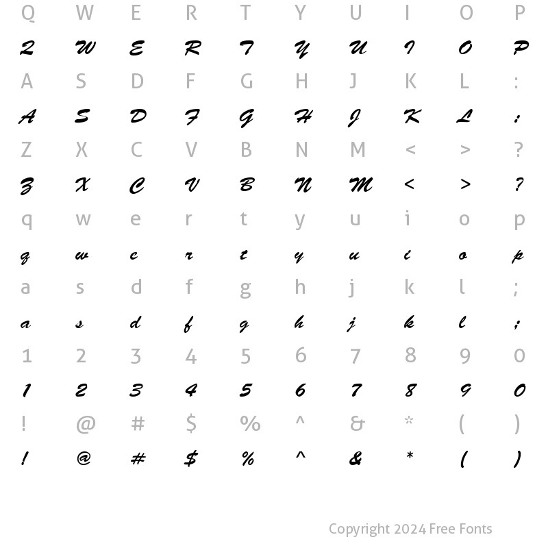 Character Map of Brushed Script Regular