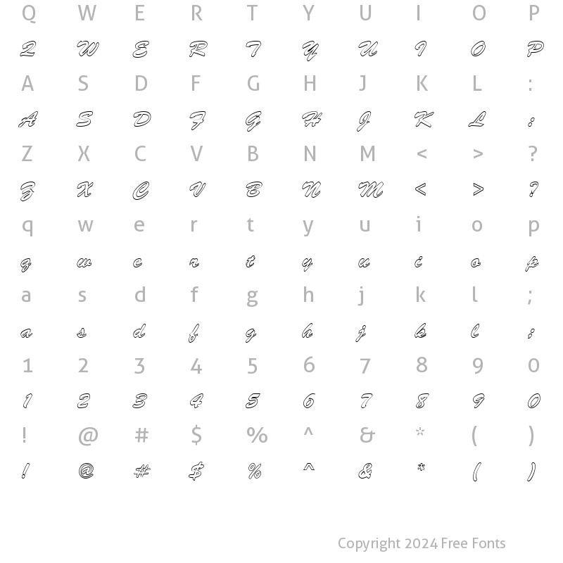 Character Map of BrushedScript Hollow Regular