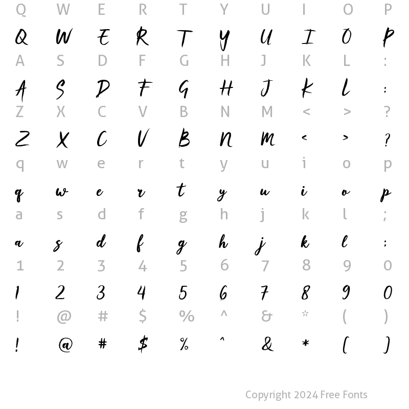 Character Map of Brushello Script Regular