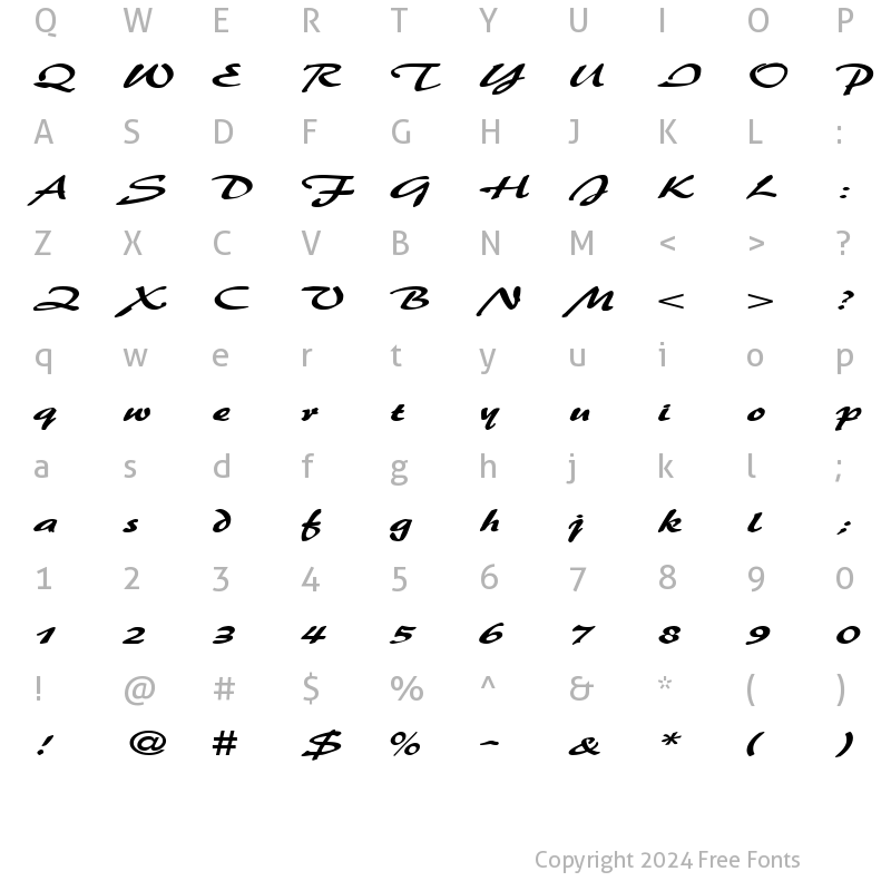 Character Map of BrushFlashExpanded Regular