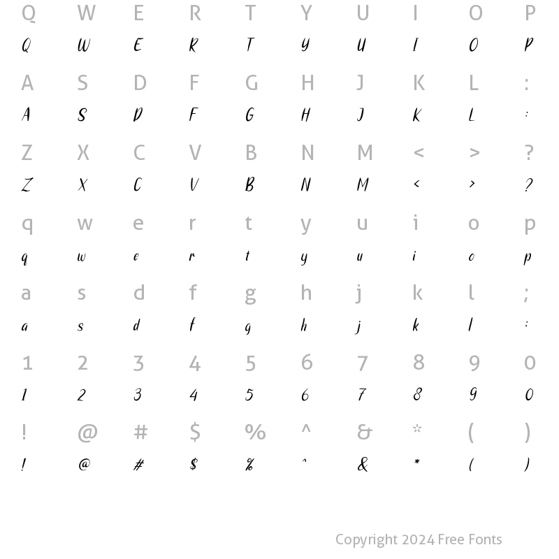 Character Map of brushgyo brother Italic