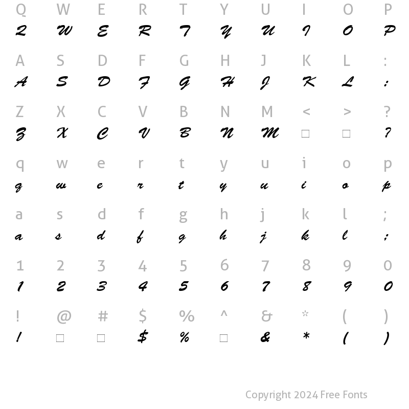 Character Map of BrushScript RomanItalic