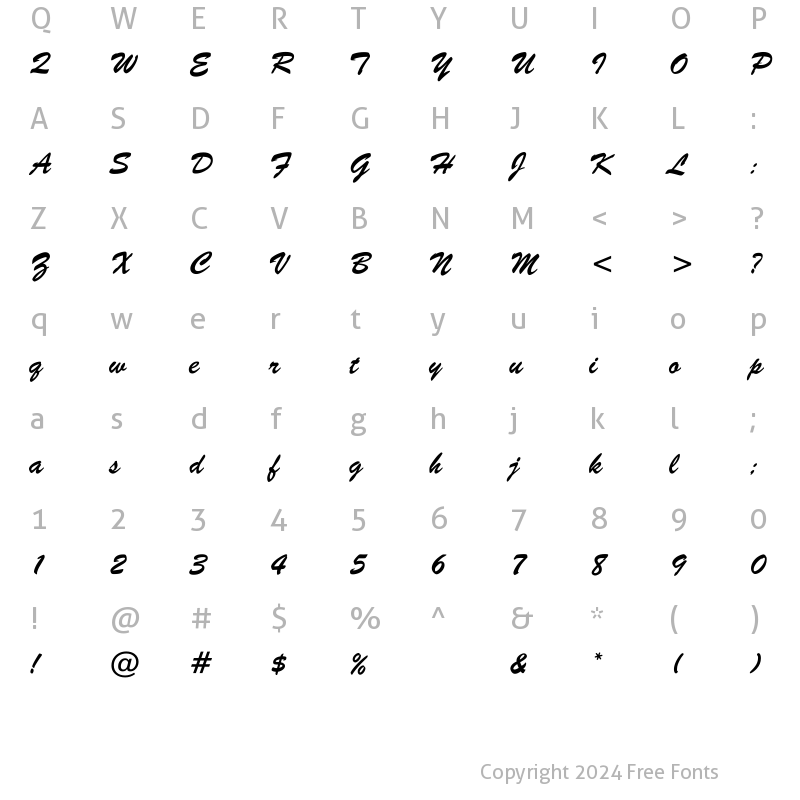 Character Map of BrushScriptBT-Regular Regular