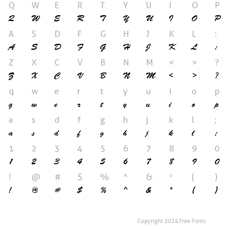 Character Map of BrushScriptNormalItalic Regular