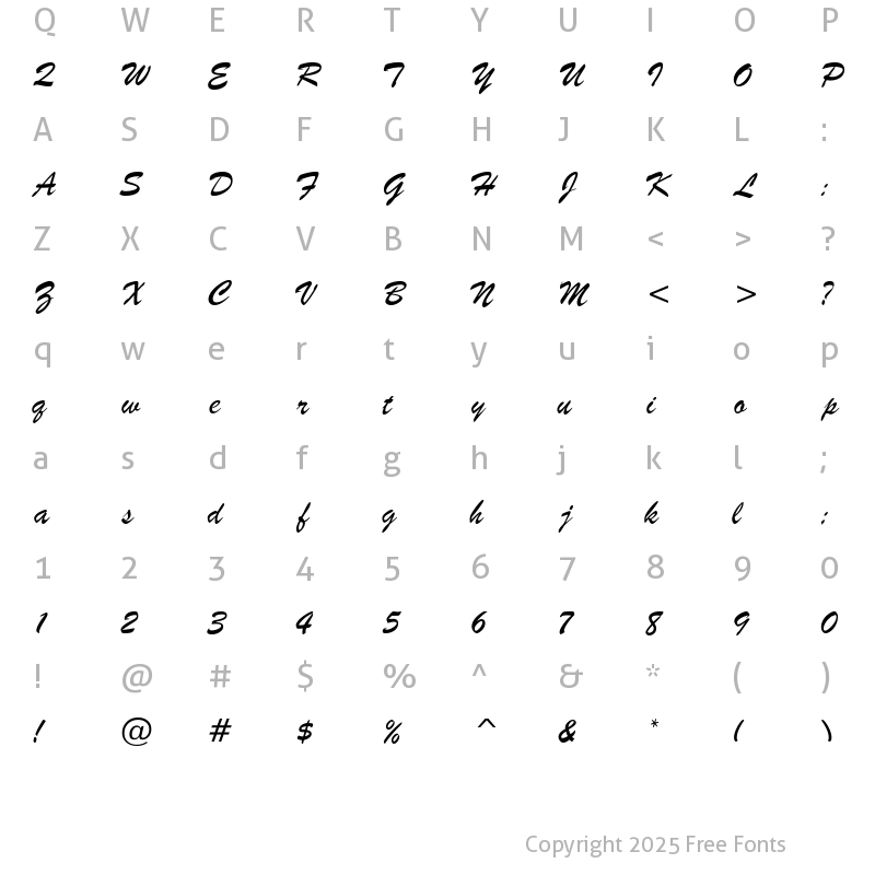 Character Map of BrushScriptSW Light