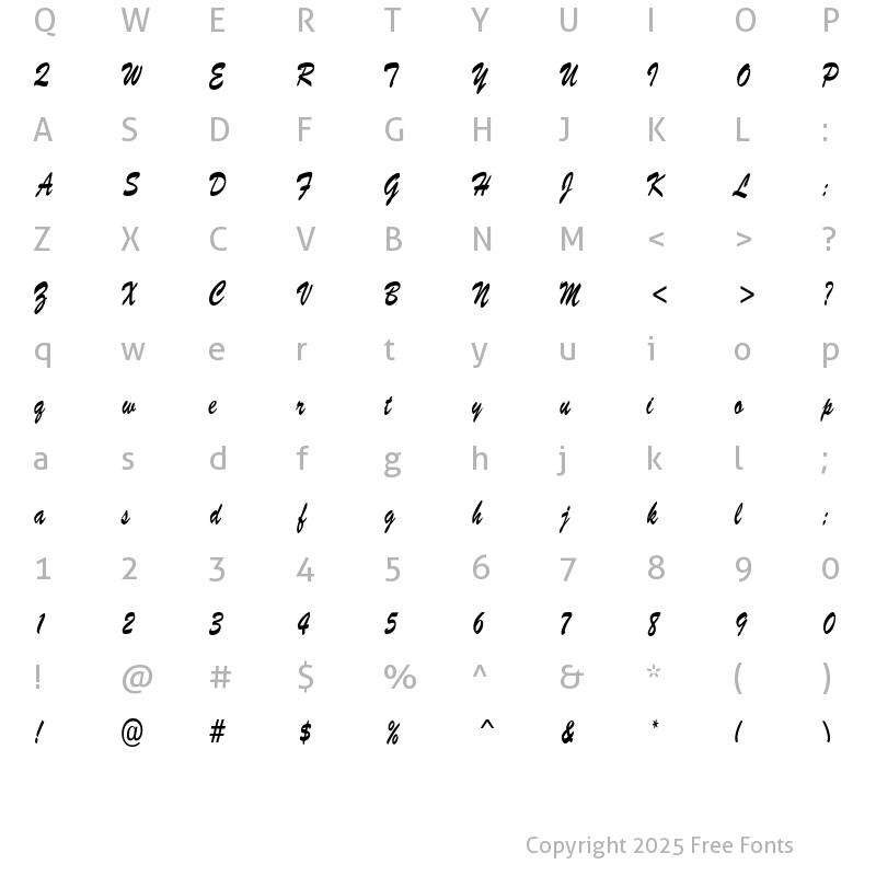 Character Map of BrushScriptSWCondensed Regular