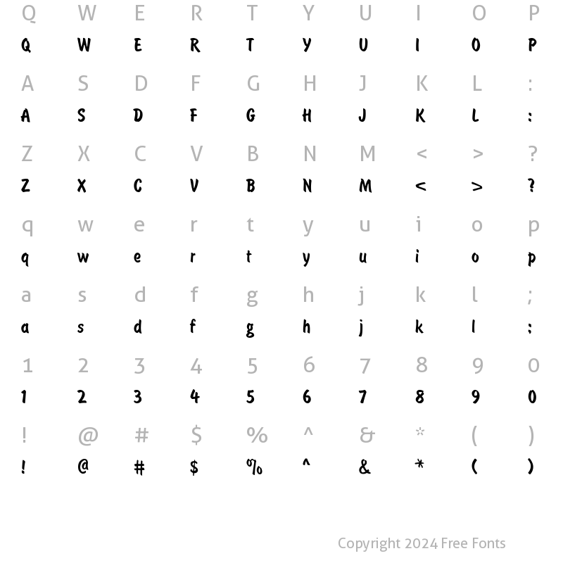 Character Map of BrushType-SemiBold Regular