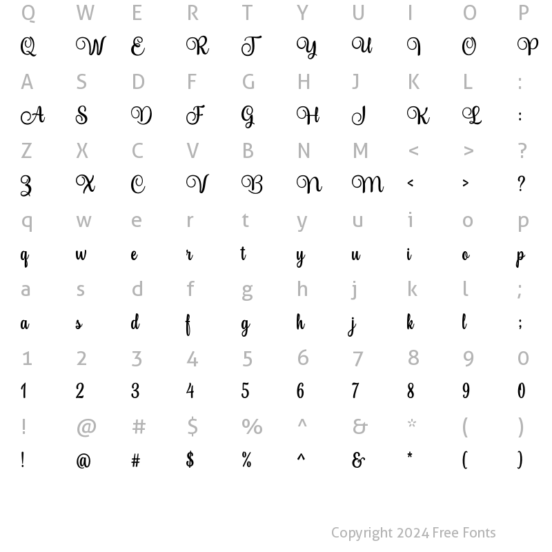 Character Map of Bruttela Script Regular